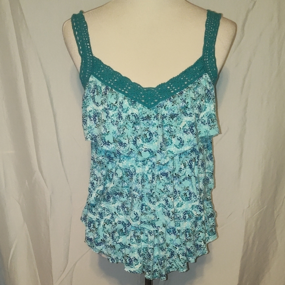 Candie's Women's Size Large Tank Top Sleeveless Tiered Flowing Top Teal Blue